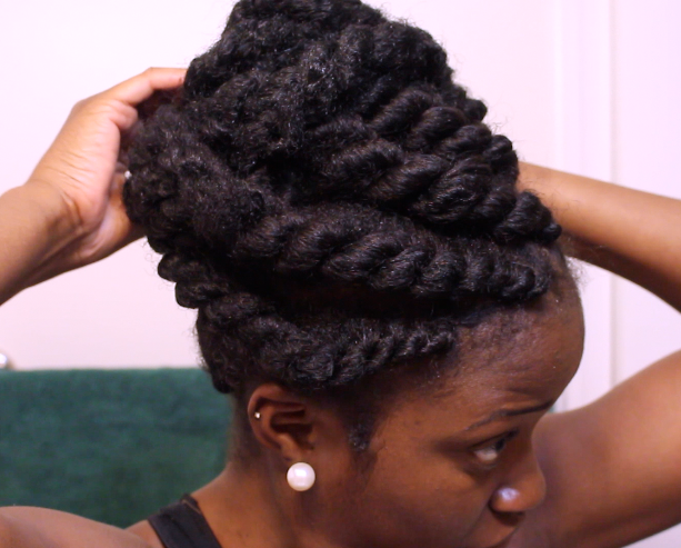 Flat Twist Updo On Natural Hair Using Marley Braiding Hair | Summer Protective Styles